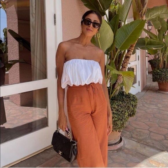 ZARA FULL LENGTH LINEN BLEND PANTS Size S - Picture 3 of 9